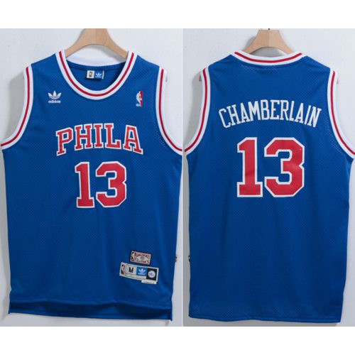 Philadelphia 76ers #13 Wilt Chamberlain Blue Throwback Stitched Jersey Mens