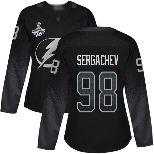 Adidas Tampa Bay Lightning #98 Mikhail Sergachev Black Alternate Authentic Women's 2020 Stanley Cup Champions Stitched Jersey Womens