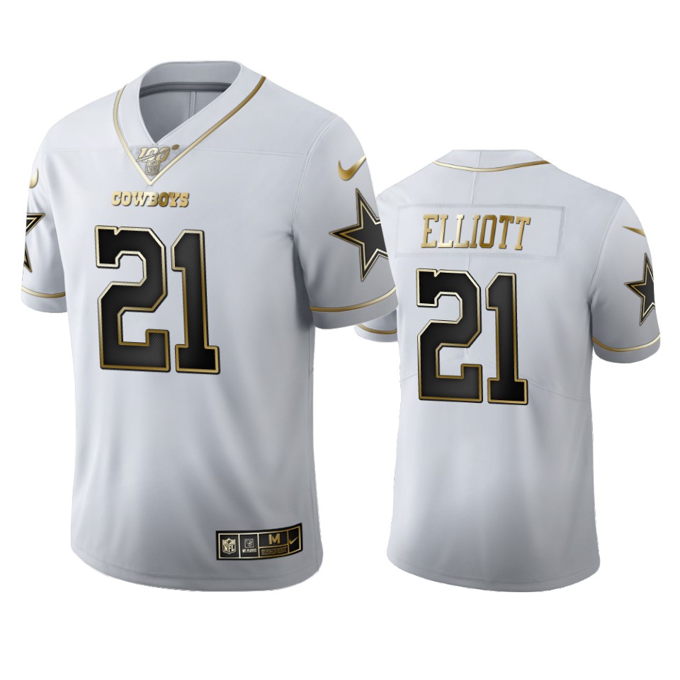 Dallas Cowboys #21 Ezekiel Elliott Men's White Golden Edition Vapor Limited 100 Jersey