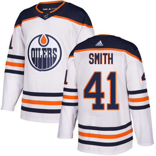 Adidas Edmonton Oilers #41 Mike Smith White Road Authentic Stitched Youth Jersey Youth