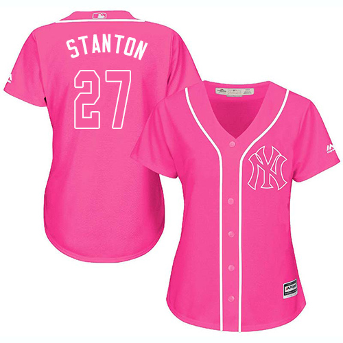 New York Yankees #27 Giancarlo Stanton Pink Fashion Women's Stitched Jersey Womens