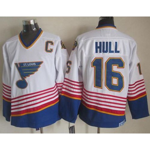 St. Louis Blues #16 Brett Hull White/Light Blue CCM Throwback Stitched Jersey Men's