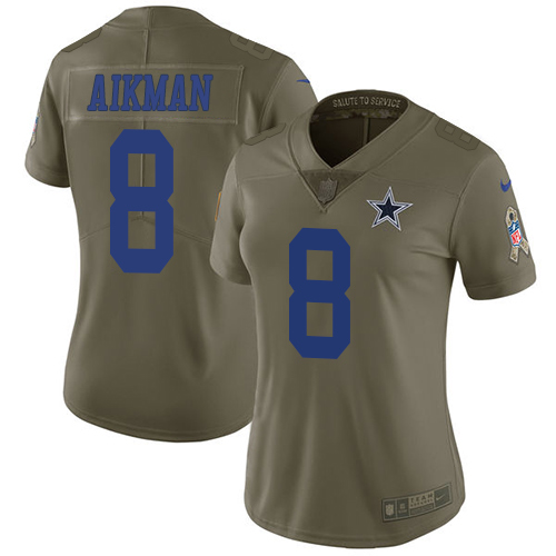 Dallas Cowboys #8 Troy Aikman Olive Women's Stitched Limited 2017 Salute to Service Jersey Womens