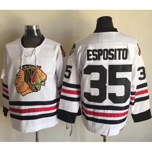 Chicago Blackhawks #35 Tony Esposito White CCM Throwback Stitched Jersey Men's