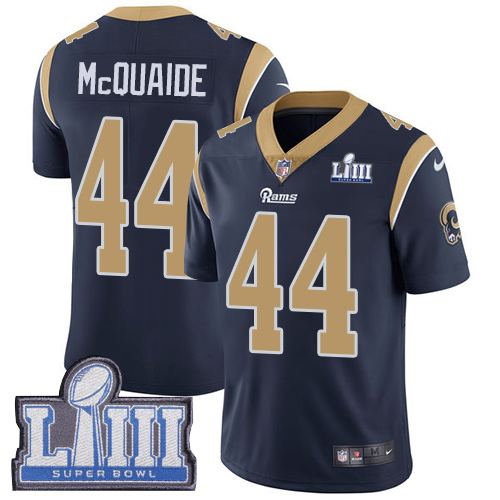 Los Angeles Rams #44 Jacob McQuaide Navy Blue Team Color Super Bowl LIII Bound Men's Stitched Vapor Untouchable Limited Jersey Men's