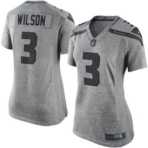 Seattle Seahawks #3 Russell Wilson Gray Women's Stitched Limited Gridiron Gray Jersey Womens