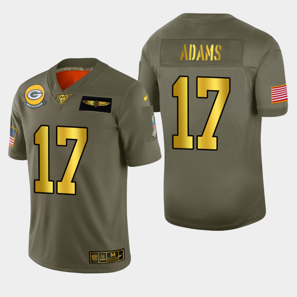 Packers #17 Davante Adams Men's Olive Gold 2019 Salute To Service 100 Limited Jersey