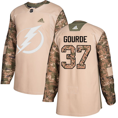 Adidas Tampa Bay Lightning #37 Yanni Gourde Camo Authentic 2017 Veterans Day Stitched Jersey Men's