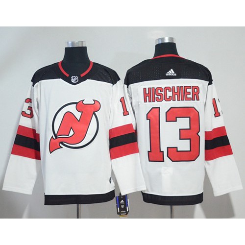 Adidas New Jersey Devils #13 Nico Hischier White Road Authentic Stitched Jersey Men's