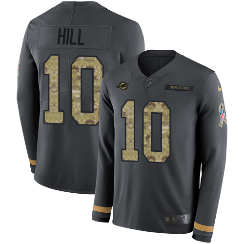 Dolphins #10 Tyreek Hill Anthracite Salute To Service Youth Stitched Limited Therma Long Sleeve Jersey