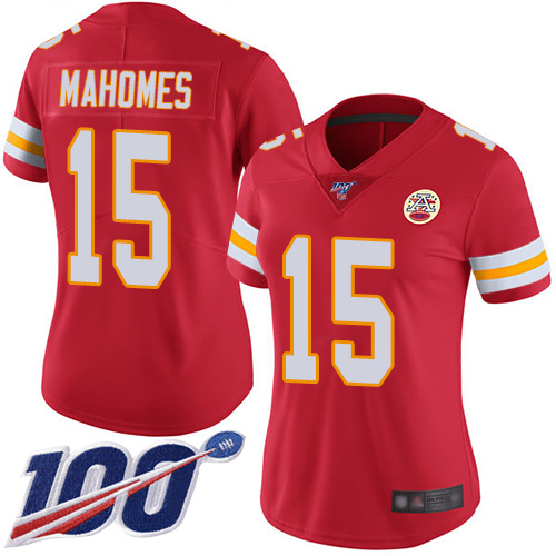 Chiefs #15 Patrick Mahomes Red Team Color Women's Stitched 100th Season Vapor Limited Jersey