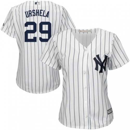 New York Yankees #29 Gio Urshela White Strip Home Women's Stitched Jersey Womens