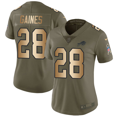 Buffalo Bills #28 E.J. Gaines Olive/Gold Women's Stitched Limited 2017 Salute To Service Jersey Womens