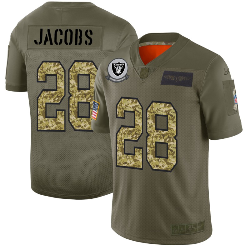Raiders #28 Josh Jacobs Men's 2019 Olive Camo Salute To Service Limited Jersey