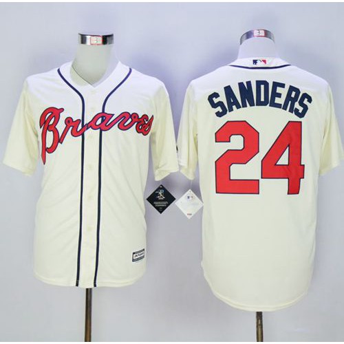 Atlanta Braves #24 Deion Sanders Cream New Cool Base Stitched Jersey Men's