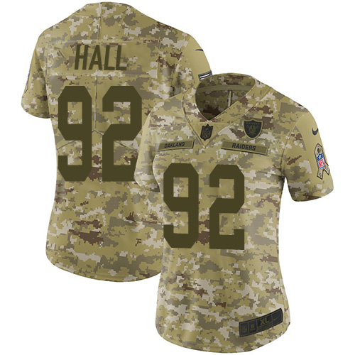 Las Vegas Raiders #92 P.J. Hall Camo Women's Stitched Limited 2018 Salute to Service Jersey Womens