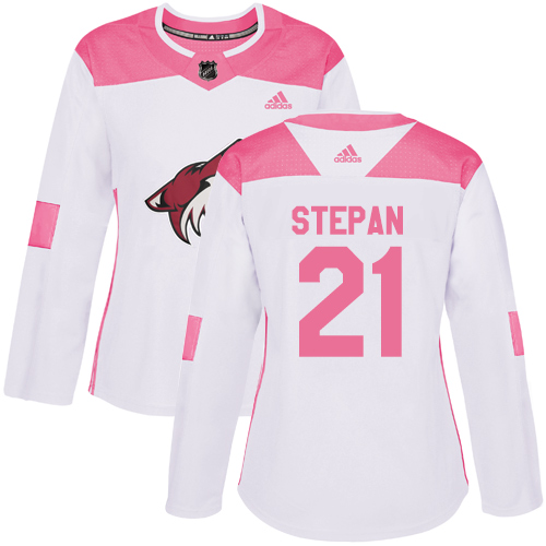 Adidas Arizona Coyotes #21 Derek Stepan White/Pink Authentic Fashion Women's Stitched Jersey Womens