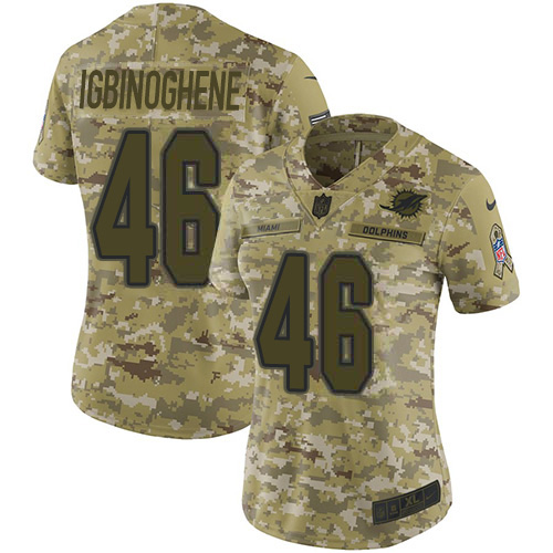 Miami Dolphins #46 Noah Igbinoghene Camo Women's Stitched Limited 2018 Salute To Service Jersey Womens