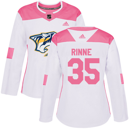 Adidas Nashville Predators #35 Pekka Rinne White/Pink Authentic Fashion Women's Stitched Jersey Womens