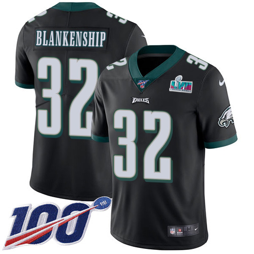 Eagles #32 Reed Blankenship Black Alternate Super Bowl LVII Patch Youth Stitched 100th Season Vapor Untouchable Limited Jersey