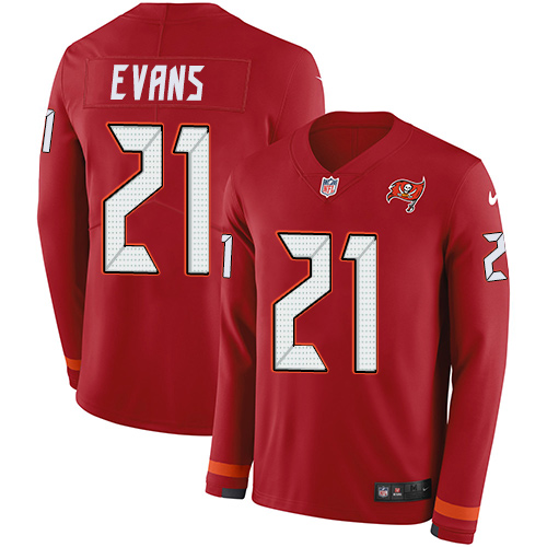 Tampa Bay Buccaneers #21 Justin Evans Red Team Color Youth Stitched Limited Therma Long Sleeve Jersey Youth