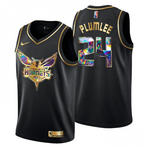 Charlotte Charlotte Hornets #24 Mason Plumlee Mens Golden Edition Diamond Logo 2021/22 Swingman Jersey - Black Mens