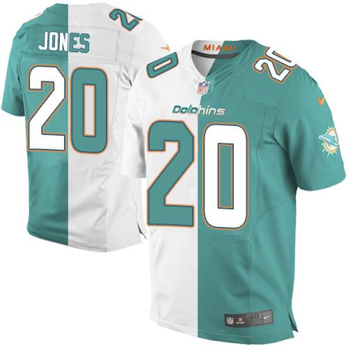 Miami Dolphins #20 Reshad Jones Aqua Green/White Men's Stitched Elite Split Jersey Men's