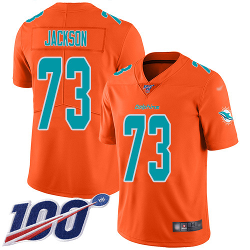 Miami Dolphins #73 Austin Jackson Orange Men's Stitched Limited Inverted Legend 100th Season Jersey Men's
