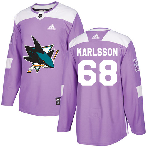 Adidas San Jose Sharks #68 Melker Karlsson Purple Authentic Fights Cancer Stitched Youth Jersey Youth