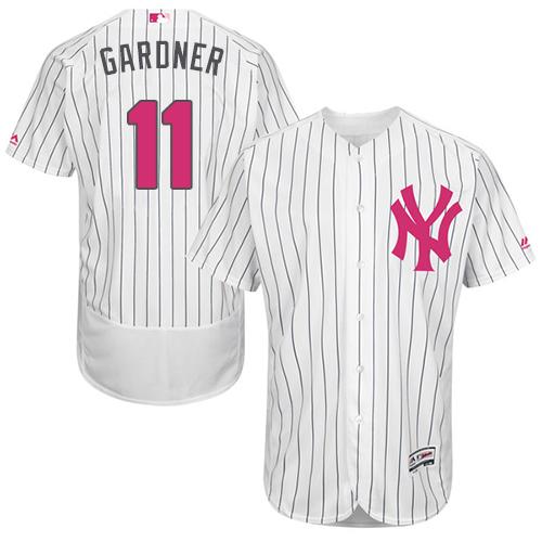 New York Yankees #11 Brett Gardner White Strip Flexbase Authentic Collection Mother's Day Stitched Jersey Men's
