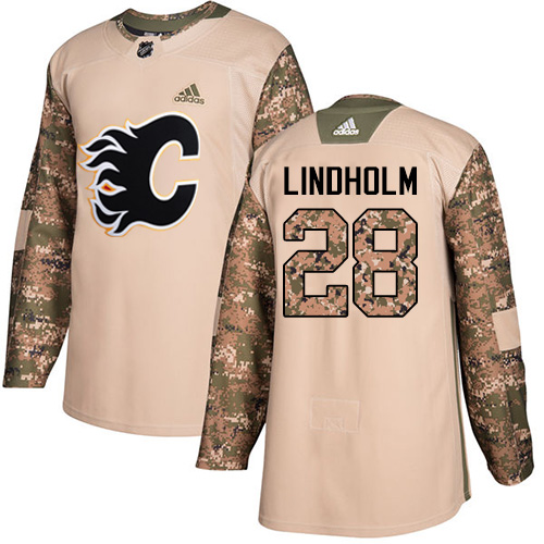 Adidas Calgary Flames #28 Elias Lindholm Camo Authentic 2017 Veterans Day Stitched Youth Jersey Youth