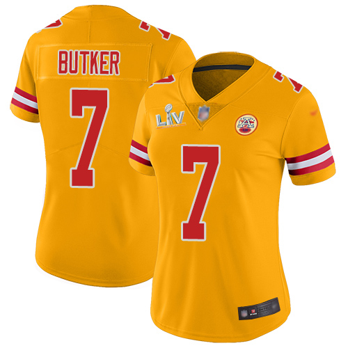 Chiefs #7 Harrison Butker Gold Women's Super Bowl LV Bound Stitched Limited Inverted Legend Jersey