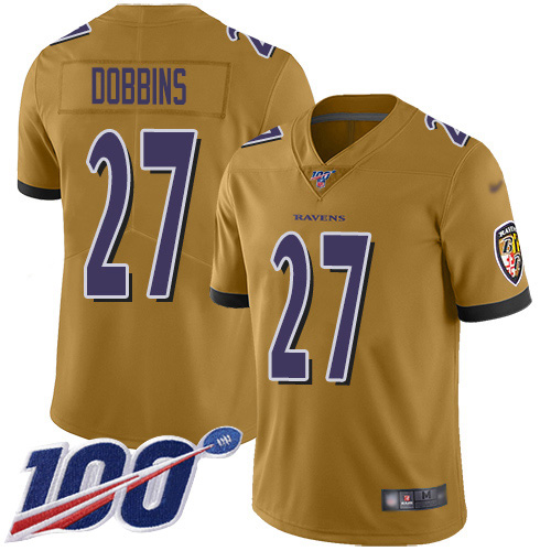 Baltimore Ravens #27 J.K. Dobbins Gold Youth Stitched Limited Inverted Legend 100th Season Jersey Youth