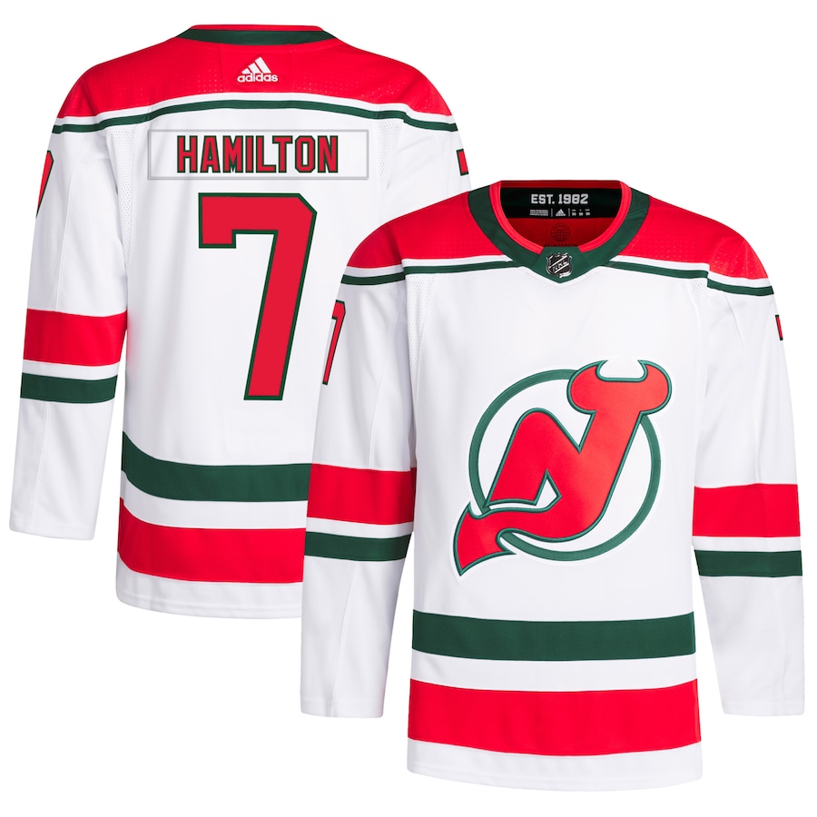 New Jersey Devils #7 Dougie Hamilton Men's Adidas White 2022-23 Heritage Primegreen Authentic Pro Jersey
