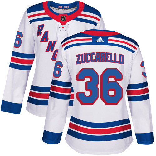 Adidas New York Rangers #36 Mats Zuccarello White Road Authentic Women's Stitched Jersey Womens