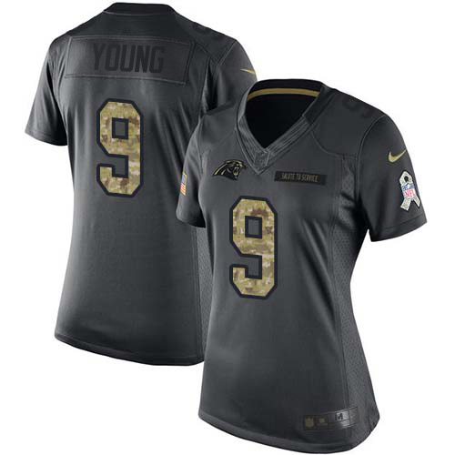 Panthers #9 Bryce Young Black Women's Stitched Limited 2016 Salute To Service Jersey
