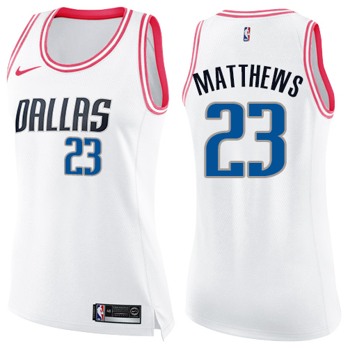 Dallas Mavericks #23 Wesley Matthews White/Pink Womens Swingman Fashion Jersey Womens