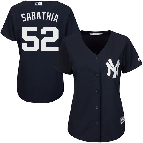 New York Yankees #52 C.C. Sabathia Navy Blue Alternate Women's Stitched Jersey Womens