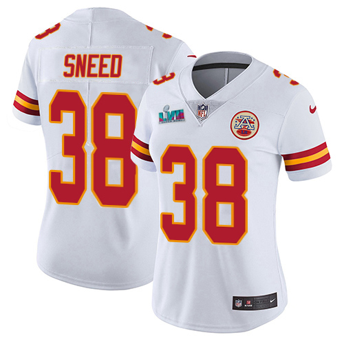 Chiefs #38 L'Jarius Sneed White Super Bowl LVII Patch Women's Stitched Vapor Untouchable Limited Jersey