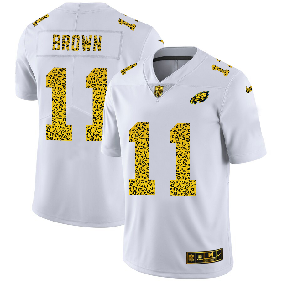 Philadelphia Eagles #11 A.J. Brown Men's Flocked Leopard Print Vapor Limited Jersey White