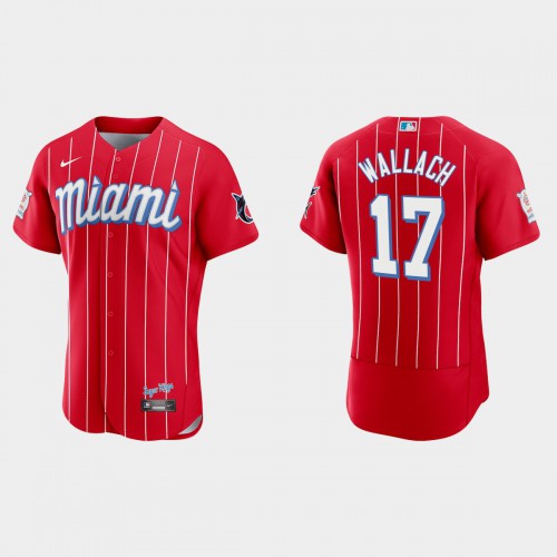 Miami Miami Marlins #17 Chad Wallach Men's 2021 City Connect Authentic Jersey Red Men's