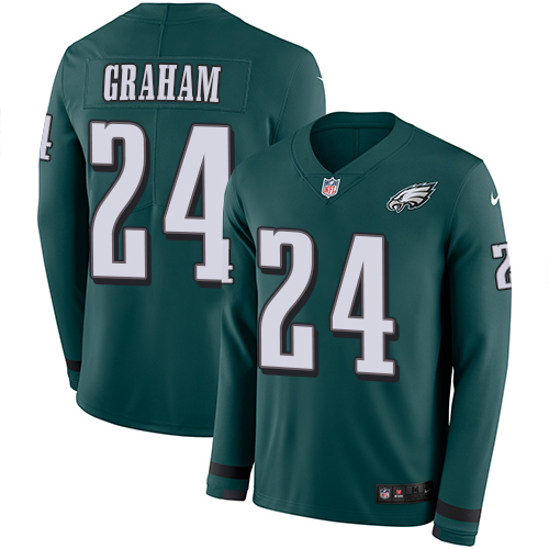 Philadelphia Eagles #24 Corey Graham Midnight Green Team Color Men's Stitched Limited Therma Long Sleeve Jersey Men's