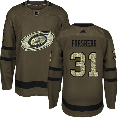 Adidas Carolina Hurricanes #31 Anton Forsberg Green Salute to Service Stitched Jersey Men's