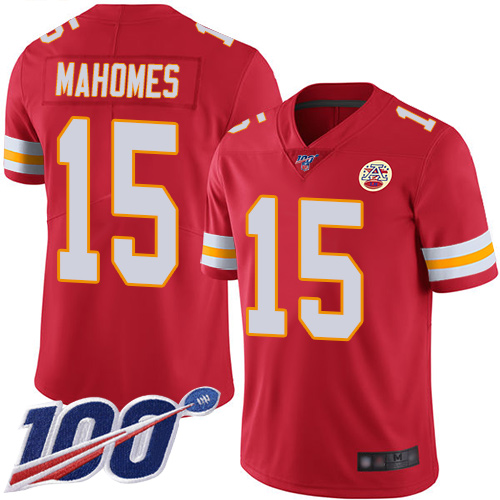 Chiefs #15 Patrick Mahomes Red Team Color Youth Stitched 100th Season Vapor Limited Jersey