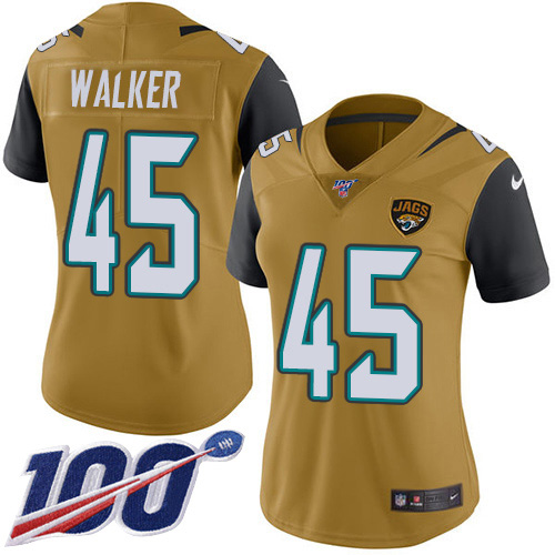 Jaguars #44 Travon Walker Gold Women's Stitched Limited Rush 100th Season Jersey