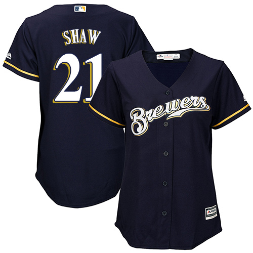 Milwaukee Brewers #21 Travis Shaw Navy Blue Alternate Women's Stitched Jersey Womens