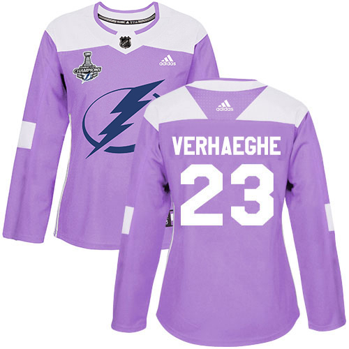 Adidas Tampa Bay Lightning #23 Carter Verhaeghe Purple Authentic Fights Cancer Women's 2020 Stanley Cup Champions Stitched Jersey Womens