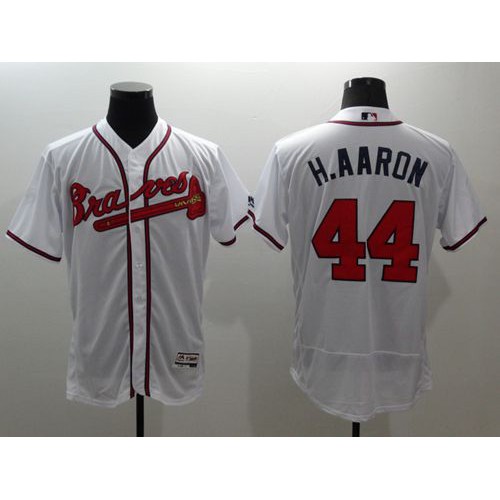 Atlanta Braves #44 Hank Aaron White Flexbase Authentic Collection Stitched Jersey Men's