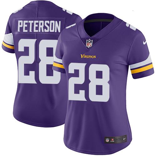 Minnesota Vikings #28 Adrian Peterson Purple Team Color Women's Stitched Vapor Untouchable Limited Jersey Womens