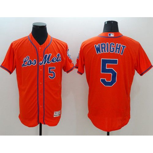 Mets #5 David Wright Orange Flexbase Authentic Collection Los New York Mets Stitched Jersey Men's